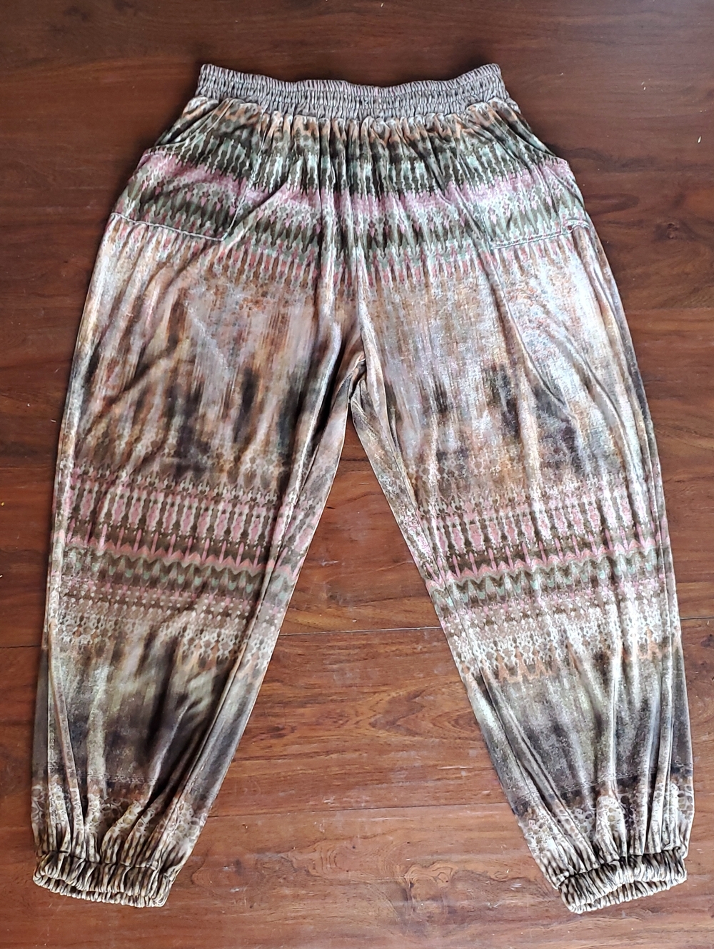 One World Multicolor Soft Velvet Jogger Pants Hippie High-rise Boho Slouchy 2X